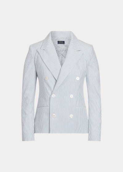 Blazer Polo Ralph Lauren Mujer Azules / Blancos - Cotton Seersucker - VDFYN7109